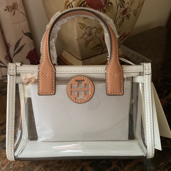 Tory Burch Handbags - Tory Burch Ella Nylon Clear Mini Tote Bag Crossbody Clear Tan Brown New with tag